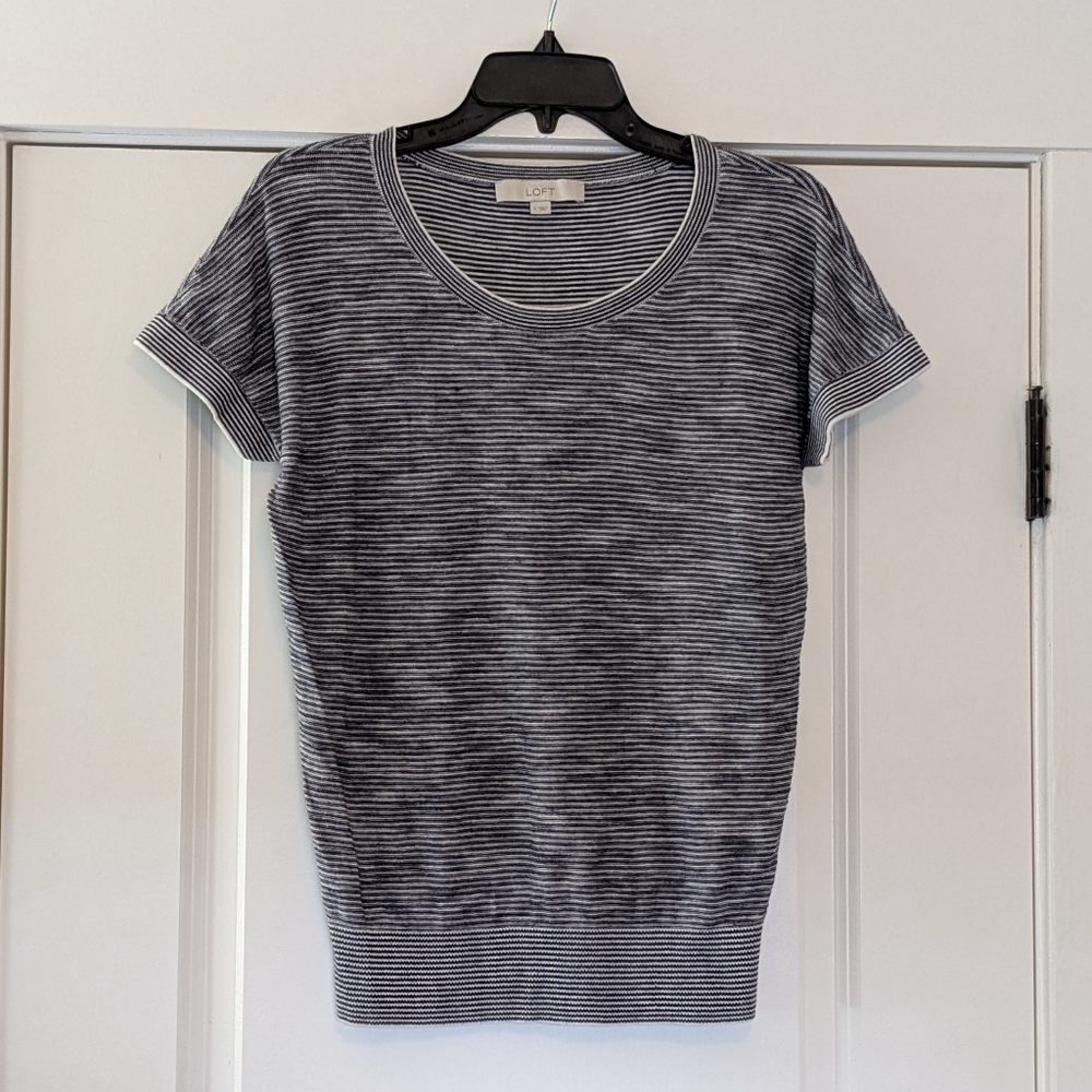 LOFT Blue/White Striped Tee, Size S